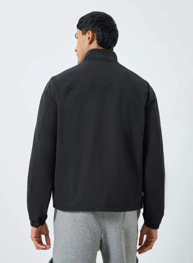 Styli Men Black Solid Zip-Up Jacket